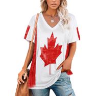 AILLOSA FLAG-126 Tamamı Baskılı V Yaka Kısa Kollu Kadın T-shirt