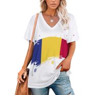 AILLOSA FLAG-128 Tamamı Baskılı V Yaka Kısa Kollu Kadın T-shirt