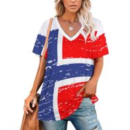 AILLOSA FLAG-129 Tamamı Baskılı V Yaka Kısa Kollu Kadın T-shirt