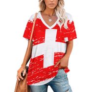 AILLOSA FLAG-130 Tamamı Baskılı V Yaka Kısa Kollu Kadın T-shirt