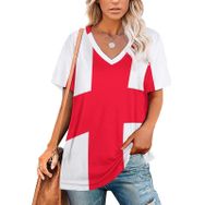AILLOSA FLAG-131 Tamamı Baskılı V Yaka Kısa Kollu Kadın T-shirt