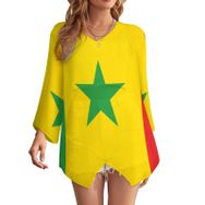 AILLOSA FLAG-132 Baskılı Uzun Kollu Şifon Bol Kadın Kazak