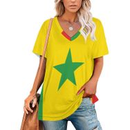 AILLOSA FLAG-132 Tamamı Baskılı V Yaka Kısa Kollu Kadın T-shirt