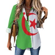 AILLOSA FLAG-133 Bol Kalıp V Yaka Sıra Dışı Desen Rahat Bluz Tarzı Kadın Gömlek