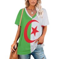 AILLOSA FLAG-133 Tamamı Baskılı V Yaka Kısa Kollu Kadın T-shirt
