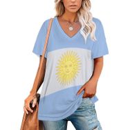 AILLOSA FLAG-134 Tamamı Baskılı V Yaka Kısa Kollu Kadın T-shirt