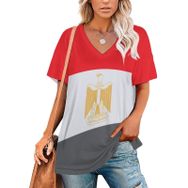 AILLOSA FLAG-135 Tamamı Baskılı V Yaka Kısa Kollu Kadın T-shirt