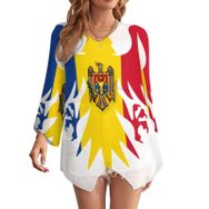 AILLOSA FLAG-136 Baskılı Uzun Kollu Şifon Bol Kadın Kazak