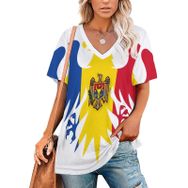 AILLOSA FLAG-136 Tamamı Baskılı V Yaka Kısa Kollu Kadın T-shirt