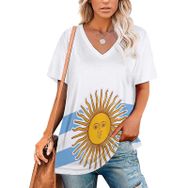 AILLOSA FLAG-137 Tamamı Baskılı V Yaka Kısa Kollu Kadın T-shirt