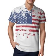 AILLOSA FLAG-14 3D Baskılı Desen Kısa Kollu Polo Yaka Erkek T-shirt