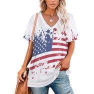 AILLOSA FLAG-14 Tamamı Baskılı V Yaka Kısa Kollu Kadın T-shirt