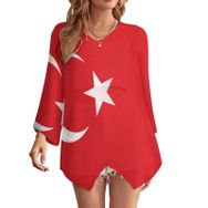 AILLOSA FLAG-141 Baskılı Uzun Kollu Şifon Bol Kadın Kazak