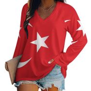AILLOSA FLAG-141 V Yaka Baskılı Uzun Kollu Kadın Kazak