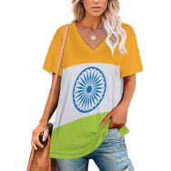 AILLOSA FLAG-142 Tamamı Baskılı V Yaka Kısa Kollu Kadın T-shirt