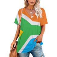 AILLOSA FLAG-144 Tamamı Baskılı V Yaka Kısa Kollu Kadın T-shirt