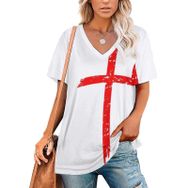 AILLOSA FLAG-146 Tamamı Baskılı V Yaka Kısa Kollu Kadın T-shirt