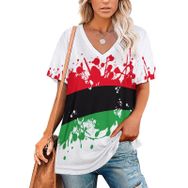 AILLOSA FLAG-147 Tamamı Baskılı V Yaka Kısa Kollu Kadın T-shirt