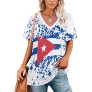 AILLOSA FLAG-148 Tamamı Baskılı V Yaka Kısa Kollu Kadın T-shirt