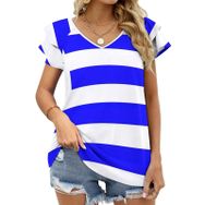 AILLOSA FLAG-149 V Yakalı Fırfırlı Baskılı Kadın T-shirt