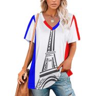 AILLOSA FLAG-151 Tamamı Baskılı V Yaka Kısa Kollu Kadın T-shirt