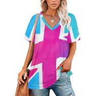 AILLOSA FLAG-152 Tamamı Baskılı V Yaka Kısa Kollu Kadın T-shirt