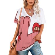 AILLOSA FLAG-156 Tamamı Baskılı V Yaka Kısa Kollu Kadın T-shirt