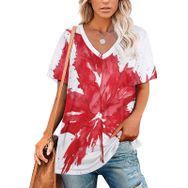 AILLOSA FLAG-157 Tamamı Baskılı V Yaka Kısa Kollu Kadın T-shirt
