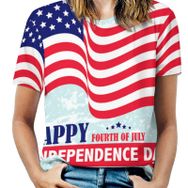 AILLOSA FLAG-161 Tamamı Baskılı Kısa Kollu Yuvarlak Yaka Kadın T-shirt