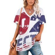 AILLOSA FLAG-162 Tamamı Baskılı V Yaka Kısa Kollu Kadın T-shirt