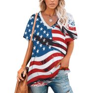 AILLOSA FLAG-165 Tamamı Baskılı V Yaka Kısa Kollu Kadın T-shirt
