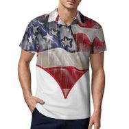 AILLOSA FLAG-166 3D Baskılı Desen Kısa Kollu Polo Yaka Erkek T-shirt