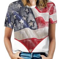 AILLOSA FLAG-166 Tamamı Baskılı Kısa Kollu Yuvarlak Yaka Kadın T-shirt