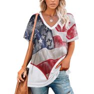 AILLOSA FLAG-166 Tamamı Baskılı V Yaka Kısa Kollu Kadın T-shirt