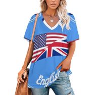 AILLOSA FLAG-17 Tamamı Baskılı V Yaka Kısa Kollu Kadın T-shirt