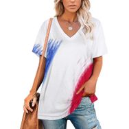 AILLOSA FLAG-172 Tamamı Baskılı V Yaka Kısa Kollu Kadın T-shirt
