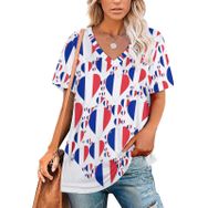 AILLOSA FLAG-174 Tamamı Baskılı V Yaka Kısa Kollu Kadın T-shirt