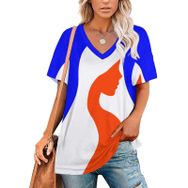 AILLOSA FLAG-175 Tamamı Baskılı V Yaka Kısa Kollu Kadın T-shirt