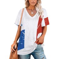 AILLOSA FLAG-176 Tamamı Baskılı V Yaka Kısa Kollu Kadın T-shirt