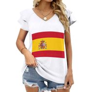 AILLOSA FLAG-179 V Yakalı Fırfırlı Baskılı Kısa Kollu Kadın T-shirt