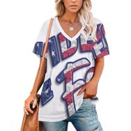 AILLOSA FLAG-18 Tamamı Baskılı V Yaka Kısa Kollu Kadın T-shirt
