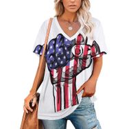 AILLOSA FLAG-181 Tamamı Baskılı V Yaka Kısa Kollu Kadın T-shirt