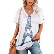 AILLOSA FLAG-182 Tamamı Baskılı V Yaka Kısa Kollu Kadın T-shirt