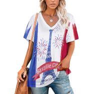 AILLOSA FLAG-183 Tamamı Baskılı V Yaka Kısa Kollu Kadın T-shirt