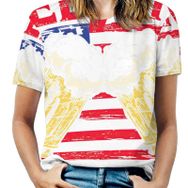 AILLOSA FLAG-184 Tamamı Baskılı Kısa Kollu Yuvarlak Yaka Kadın T-shirt