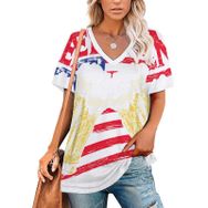 AILLOSA FLAG-184 Tamamı Baskılı V Yaka Kısa Kollu Kadın T-shirt