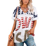 AILLOSA FLAG-188 Tamamı Baskılı V Yaka Kısa Kollu Kadın T-shirt