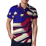 AILLOSA FLAG-19 3D Baskılı Desen Kısa Kollu Polo Yaka Erkek T-shirt