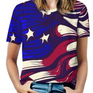 AILLOSA FLAG-19 Tamamı Baskılı Kısa Kollu Yuvarlak Yaka Kadın T-shirt