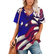 AILLOSA FLAG-19 Tamamı Baskılı V Yaka Kısa Kollu Kadın T-shirt